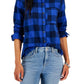 Style & Co Women's Brushed Flannel Perfect Shirt Blue Size Petite Small