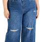 INC International Concepts Women's Cheetah Print Destructed Wide Leg Jeans Blue Size 18W