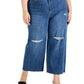 INC International Concepts Women's Cheetah Print Destructed Wide Leg Jeans Blue Size 18W