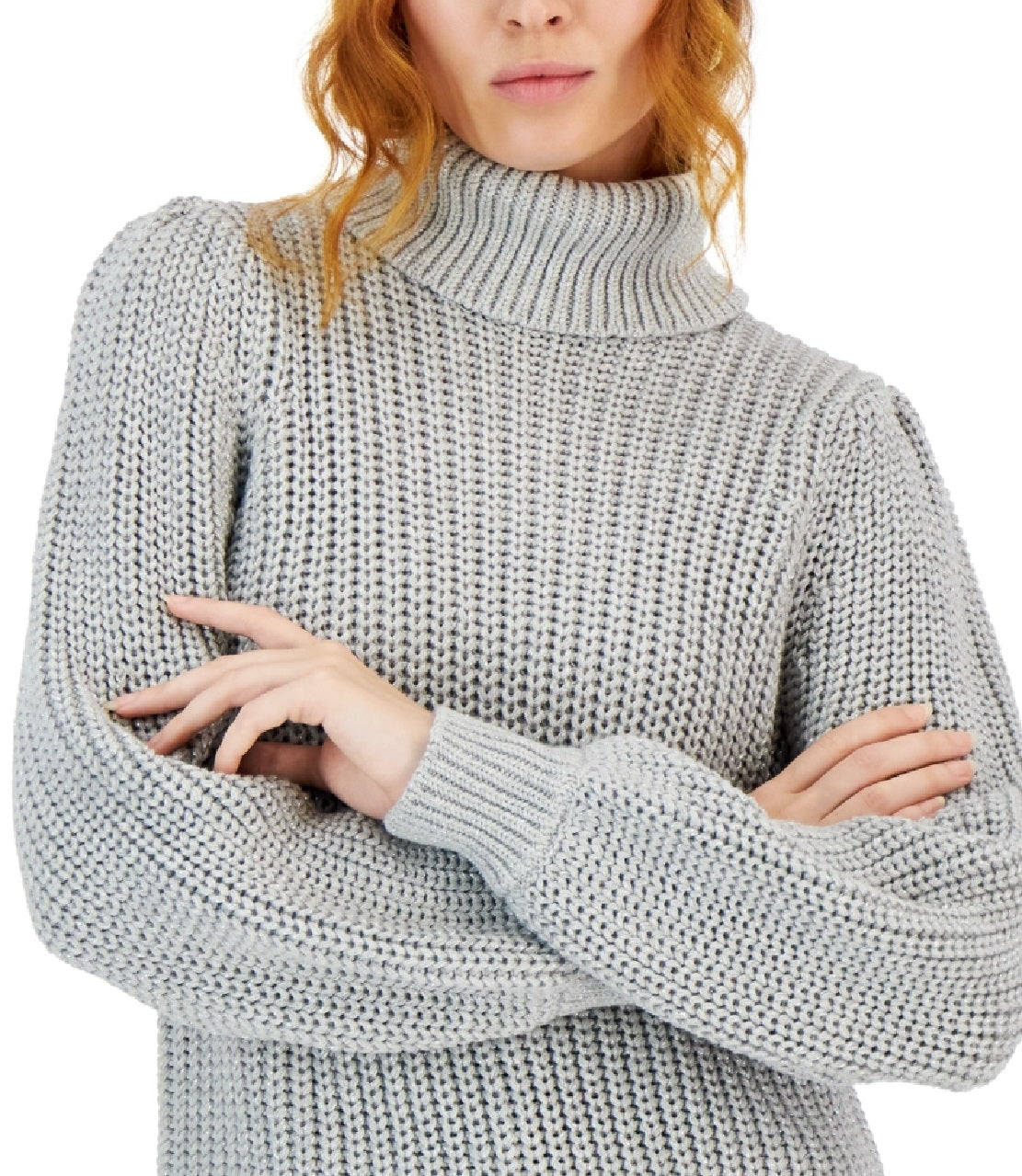 INC International Concepts Women's Metallic Flecked Turtleneck Sweater Gray Size Small