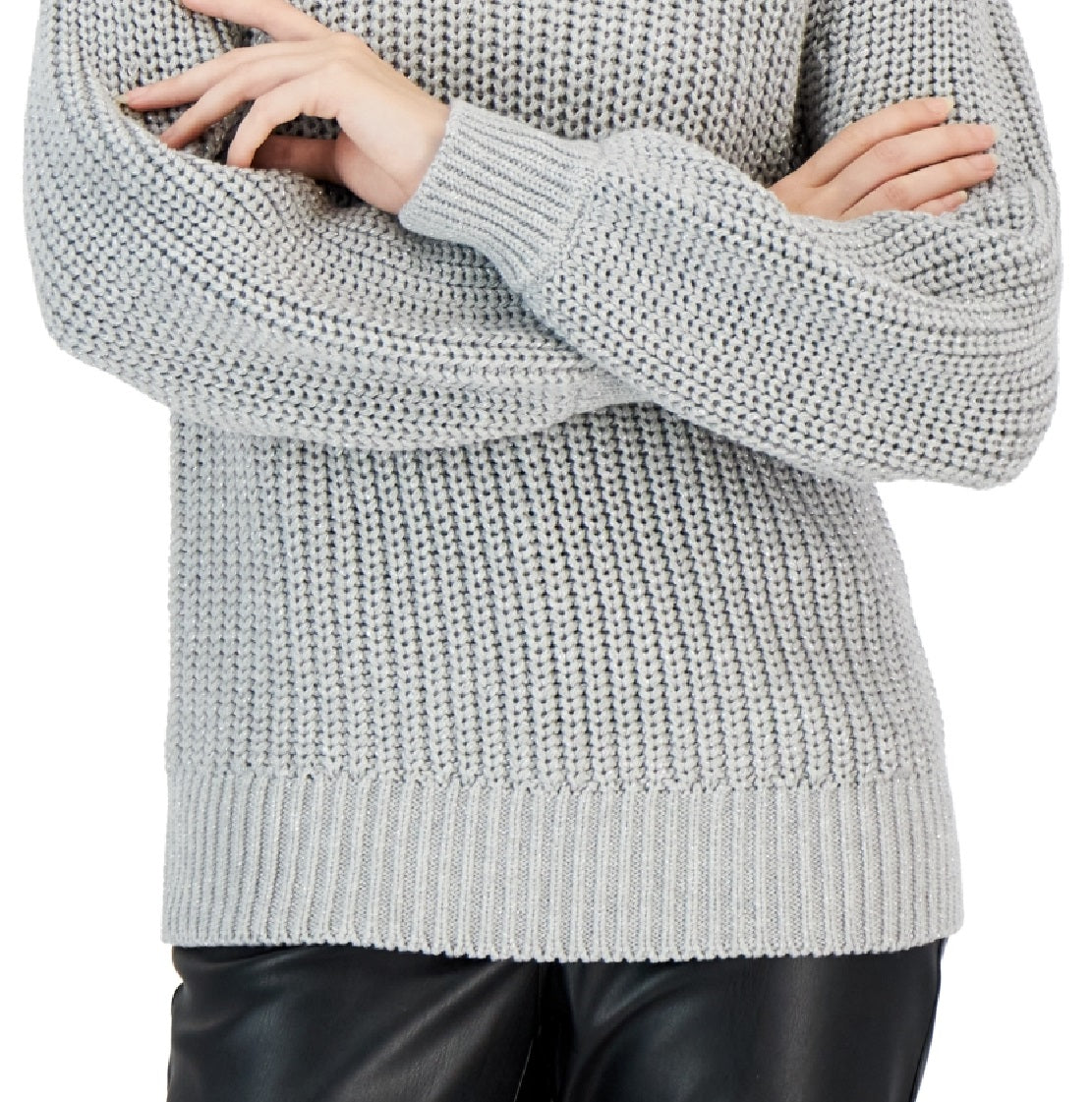 INC International Concepts Women's Metallic Flecked Turtleneck Sweater Gray Size Small