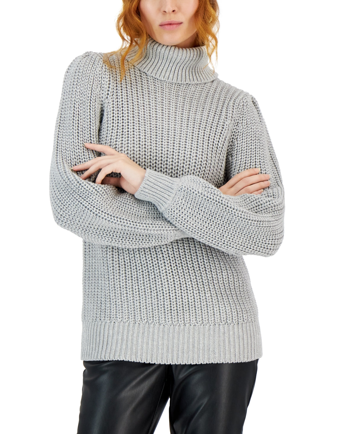 INC International Concepts Women's Metallic Flecked Turtleneck Sweater Gray Size Small