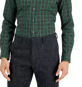 Club Room Men's Slim Fit 4 Way Stretch Plata Plaid Dress Shirt Green Size X-Large
