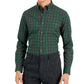 Club Room Men's Slim Fit 4 Way Stretch Plata Plaid Dress Shirt Green Size XX-Large