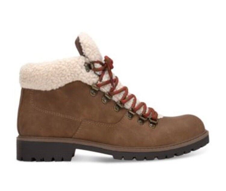 Sun + Stone Men's Glenn Faux Leather Fleece Trimmed Lace Up Boots Brown Size 10.5