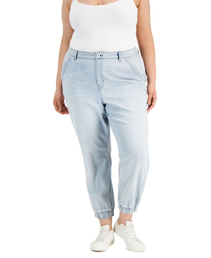 Style & Co Women's Utility Denim Jogger Pants Blue Size 14W