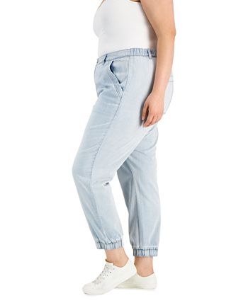 Style & Co Women's Utility Denim Jogger Pants Blue Size 14W
