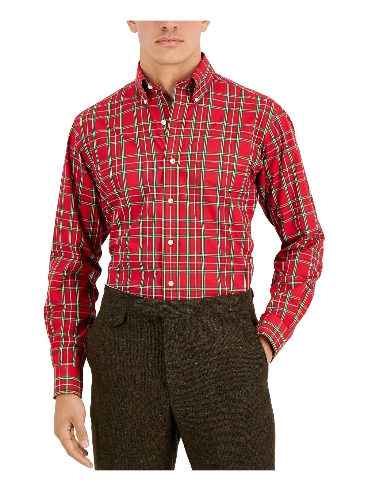 Club Room Men's Regular Fit Cotton Dress Shirt Red Size 17X36X37