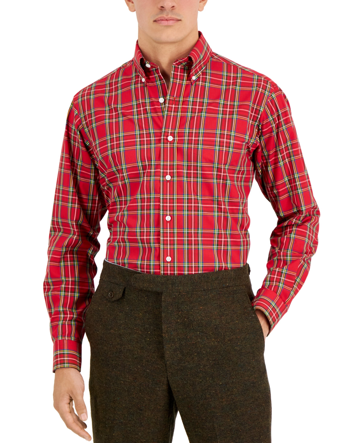 Club Room Men's Regular Fit Cotton Dress Shirt Red Size 17X32X33