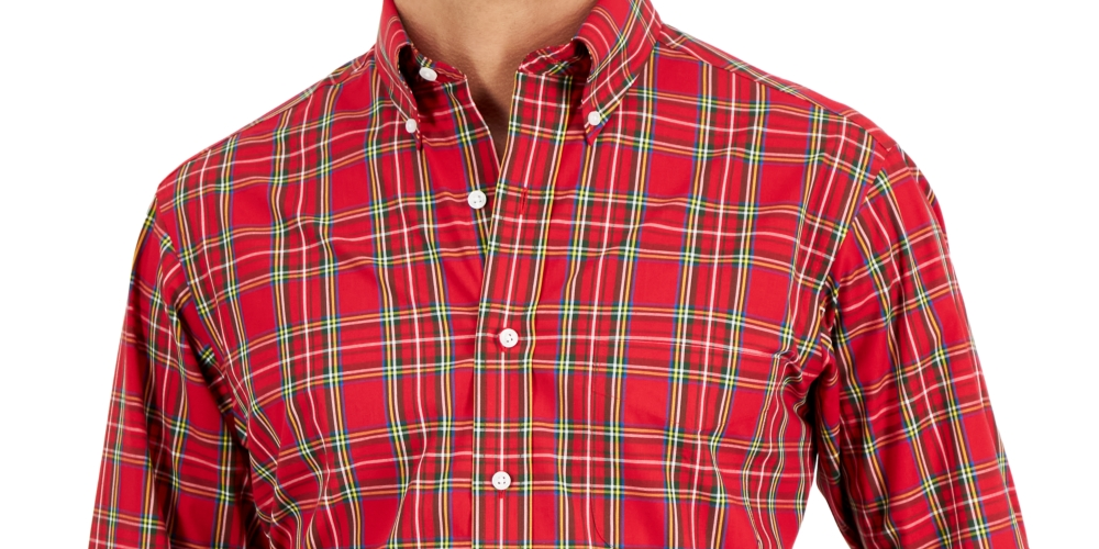 Club Room Men's Regular Fit Cotton Dress Shirt Red Size 17X32X33