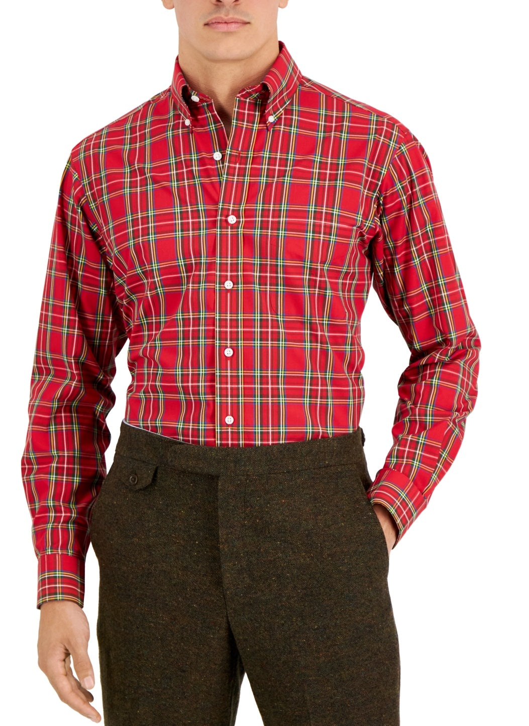 Club Room Men's Regular Fit Cotton Dress Shirt Red Size 18.5X36X37