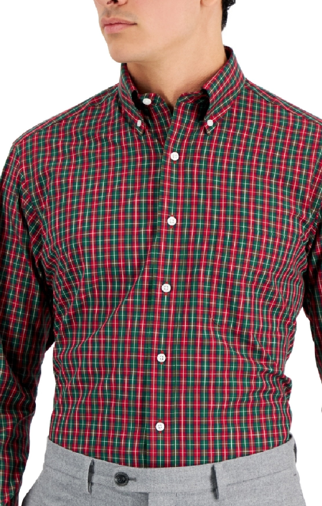 Club Room Men's Regular Fit Tumaco Plaid Cotton Dress Shirt Red Size 16.5X34X35