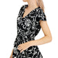 Alfani Women's V Neck Pleated Tie Waist Short Sleeve Top Black Size Medium