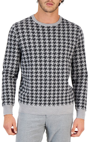 Club Room Men's Merino Houndstooth Crewneck Sweater Gray Size Medium
