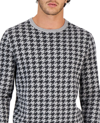 Club Room Men's Merino Houndstooth Crewneck Sweater Gray Size Medium
