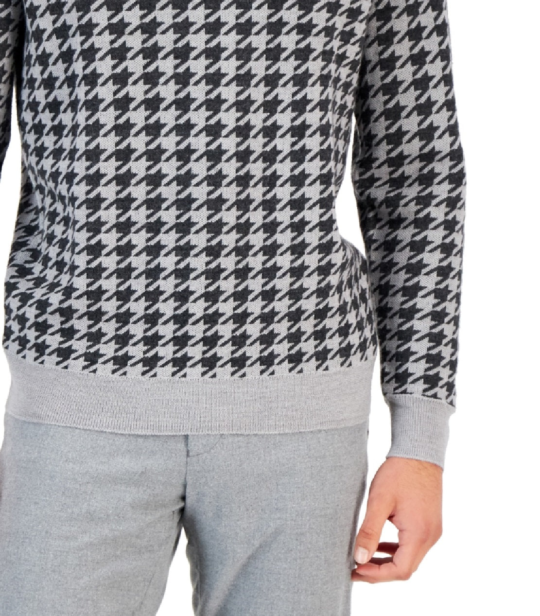 Club Room Men's Merino Houndstooth Crewneck Sweater Gray Size Medium