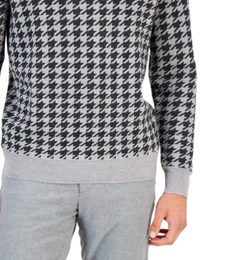 Club Room Men's Merino Houndstooth Crewneck Sweater Gray Size Medium