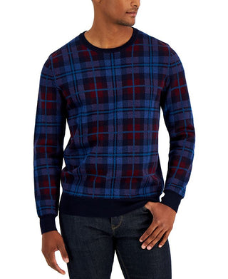 Club Room Men's Merino Plaid Sweater Blue Size Small