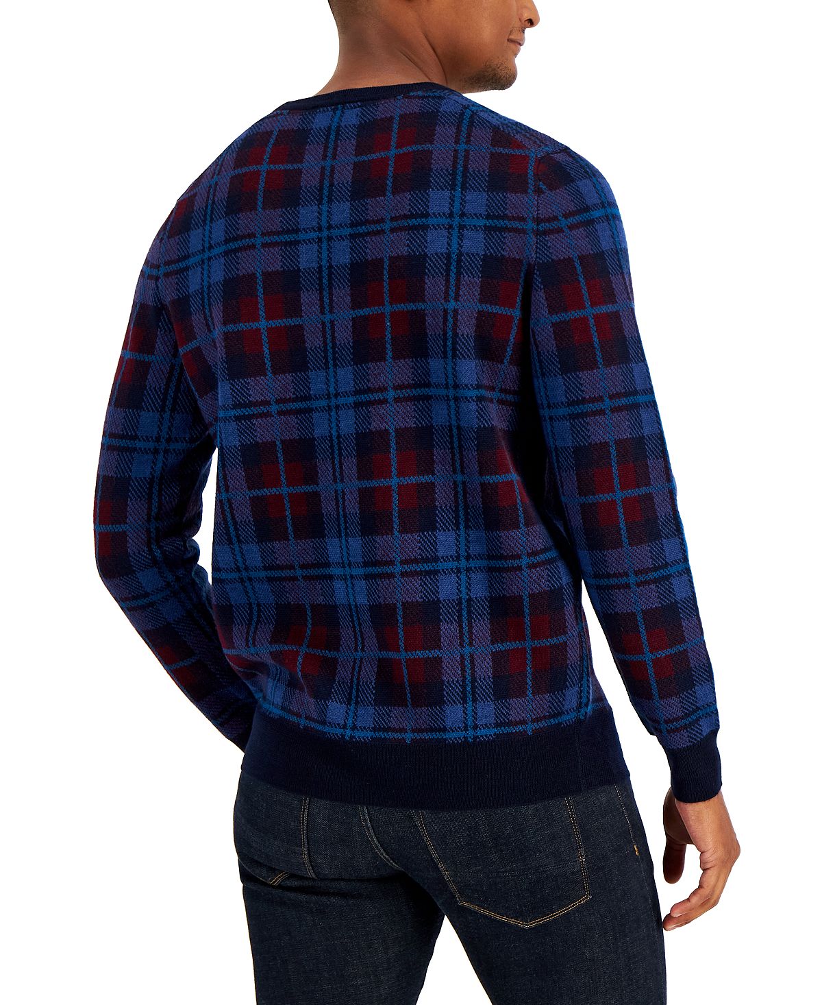 Club Room Men's Merino Plaid Sweater Blue Size Small