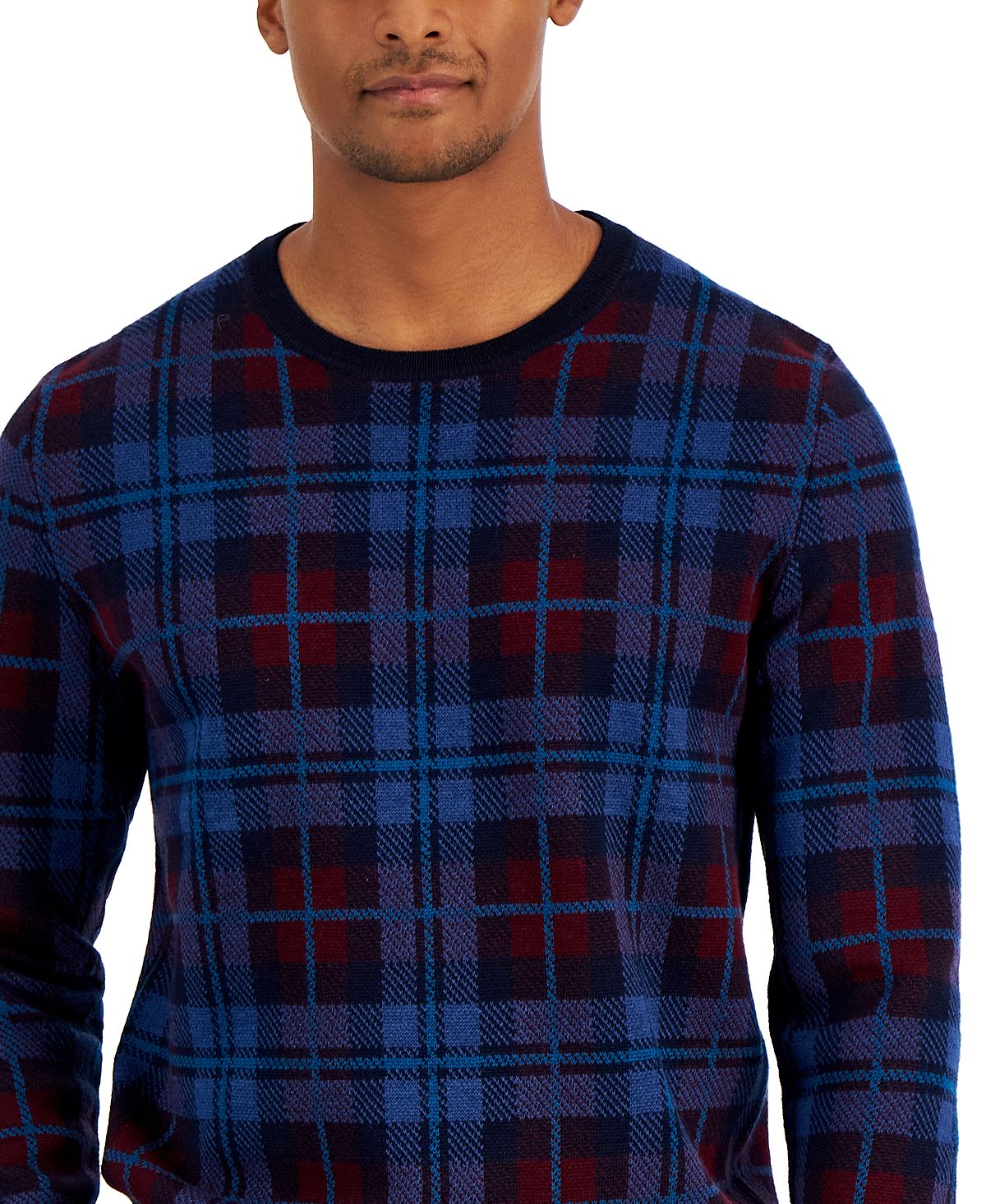 Club Room Men's Merino Plaid Sweater Blue Size Small