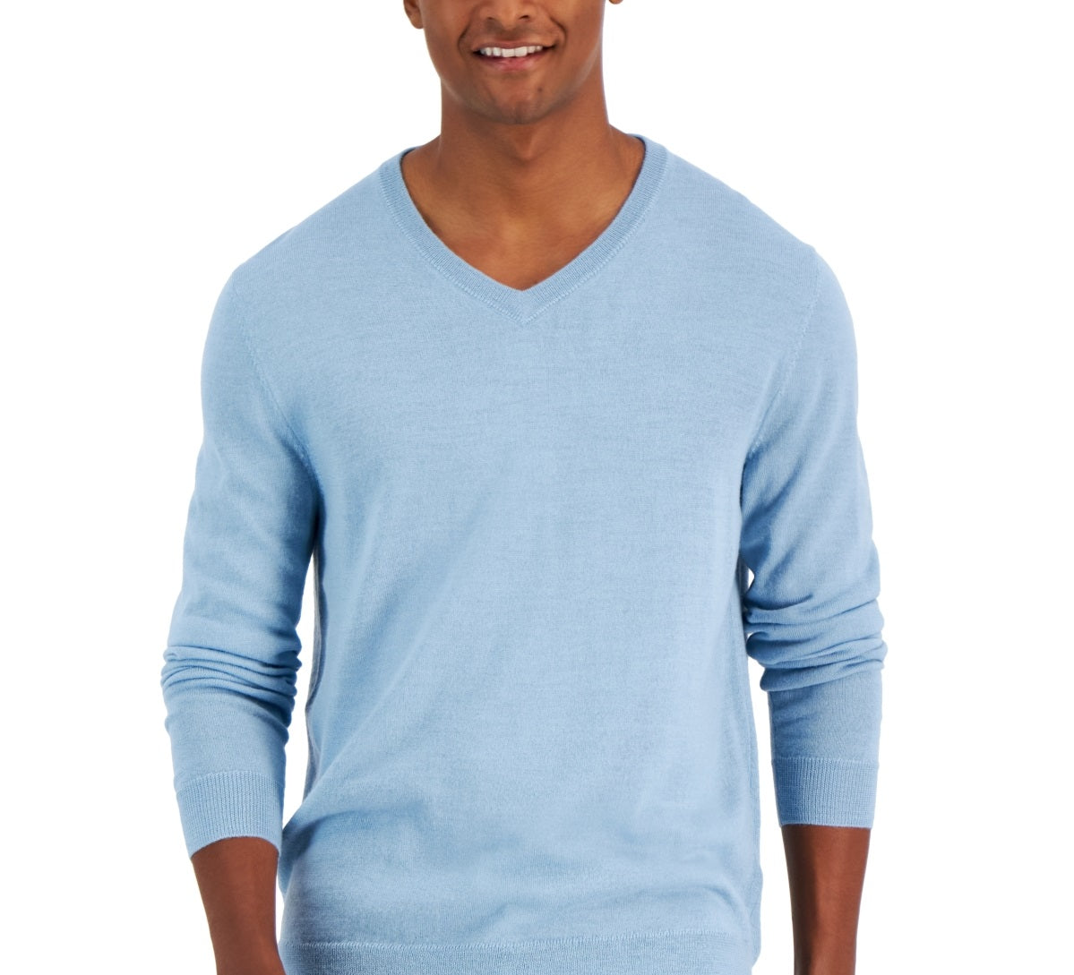 Club Room Men's Solid V Neck Merino Wool Blend Sweater Blue Size X-Large