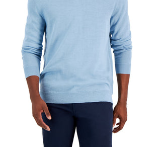 Club Room Men's Solid V Neck Merino Wool Blend Sweater Blue Size X-Large