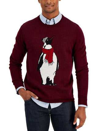 Club Room Men's Merino Penguin Sweater Red Size Large