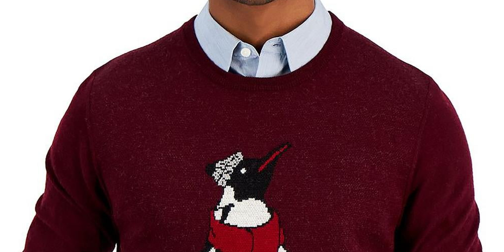Club Room Men's Merino Penguin Sweater Red Size Large