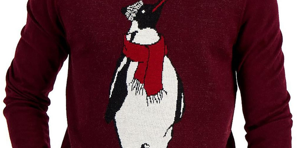 Club Room Men's Merino Penguin Sweater Red Size Large