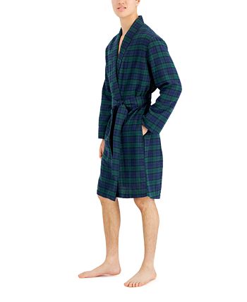 Club Room Men's Plaid Plush Flannel Robe Blue Size Small