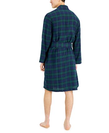 Club Room Men's Plaid Plush Flannel Robe Blue Size X-Large