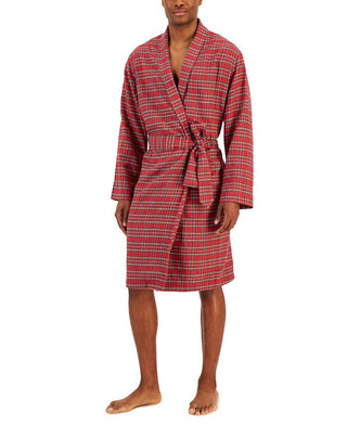 Club Room Mens Plaid Plush Flannel Robe Red Size SmallMedium