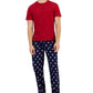 Club Room Men's Solid Top & Santa Bottom Pajama Set Blue Size Medium