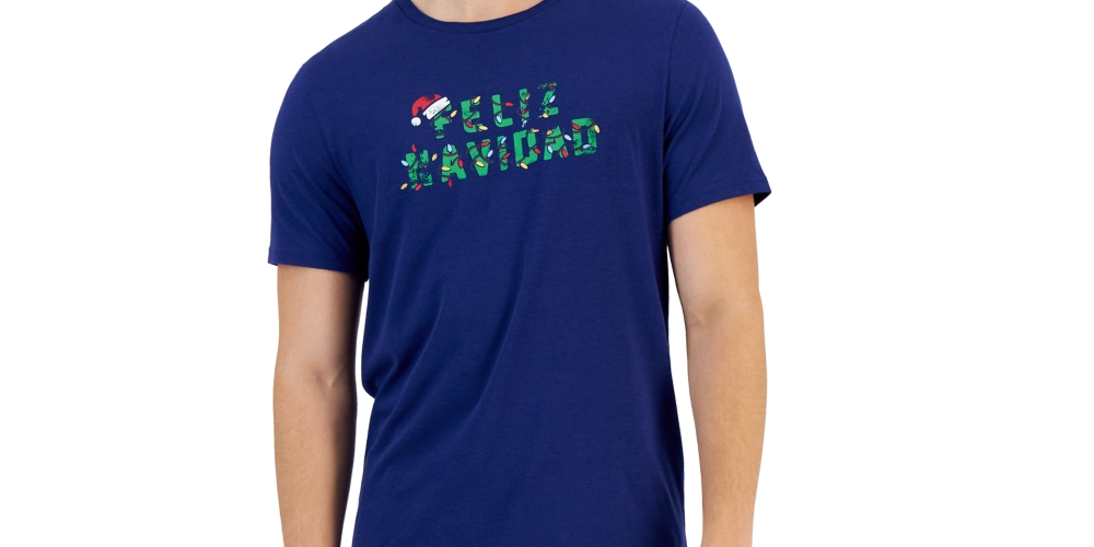 Club Room Men's Holiday 2 Pc Graphic Short Sleeve T Shirt & Solid Pajama Shorts Set Blue Size XX-Large