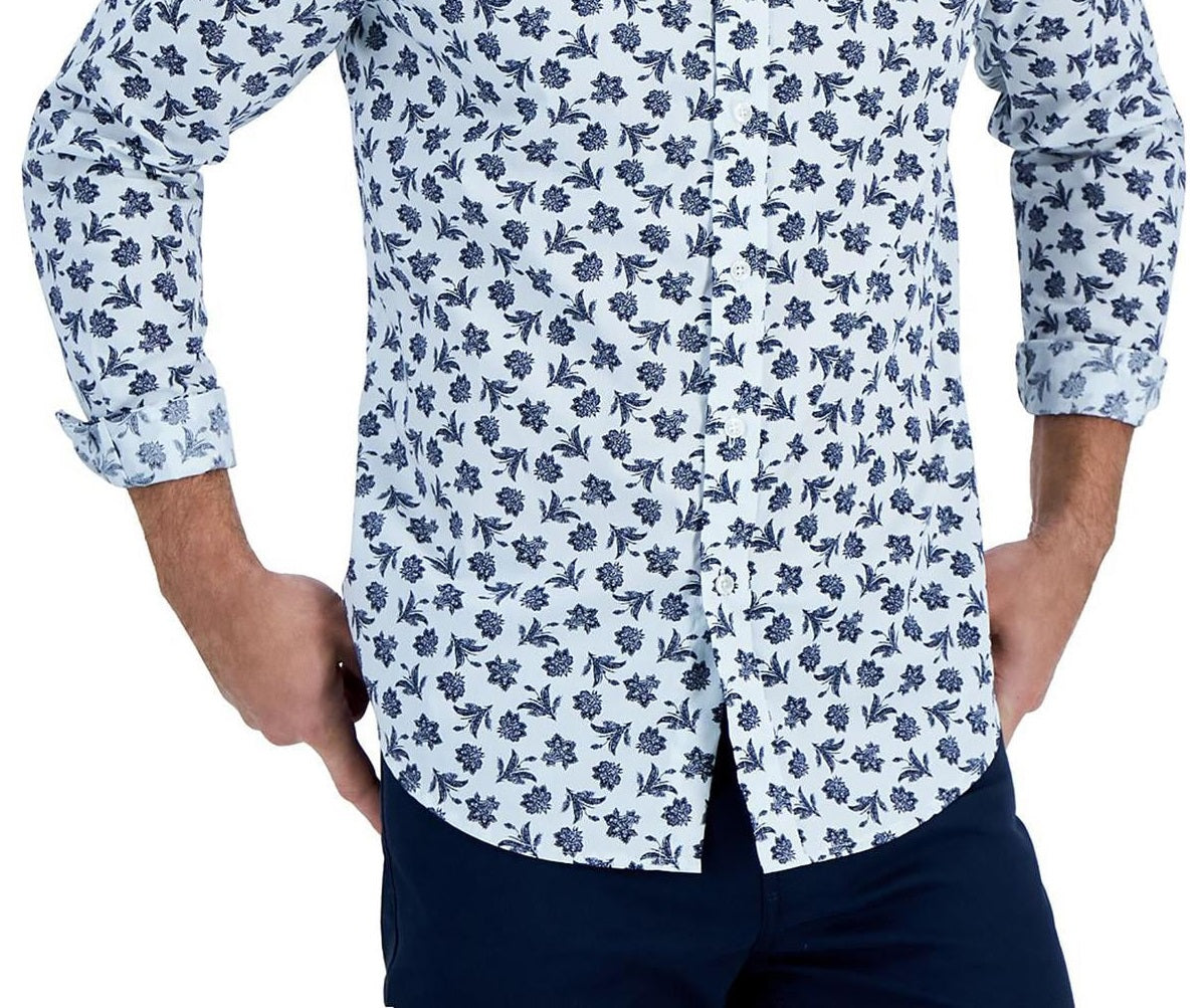 Club Room Men's Cotton Printed Button Down Shirt Blue Size Small