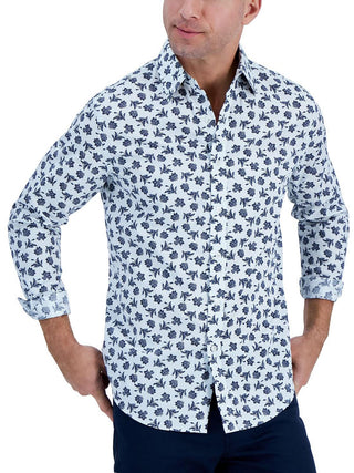Club Room Men's Cotton Printed Button Down Shirt Blue Size Small