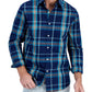 Club Room Men's Cotton Plaid Button Down Shirt Blue Size Small
