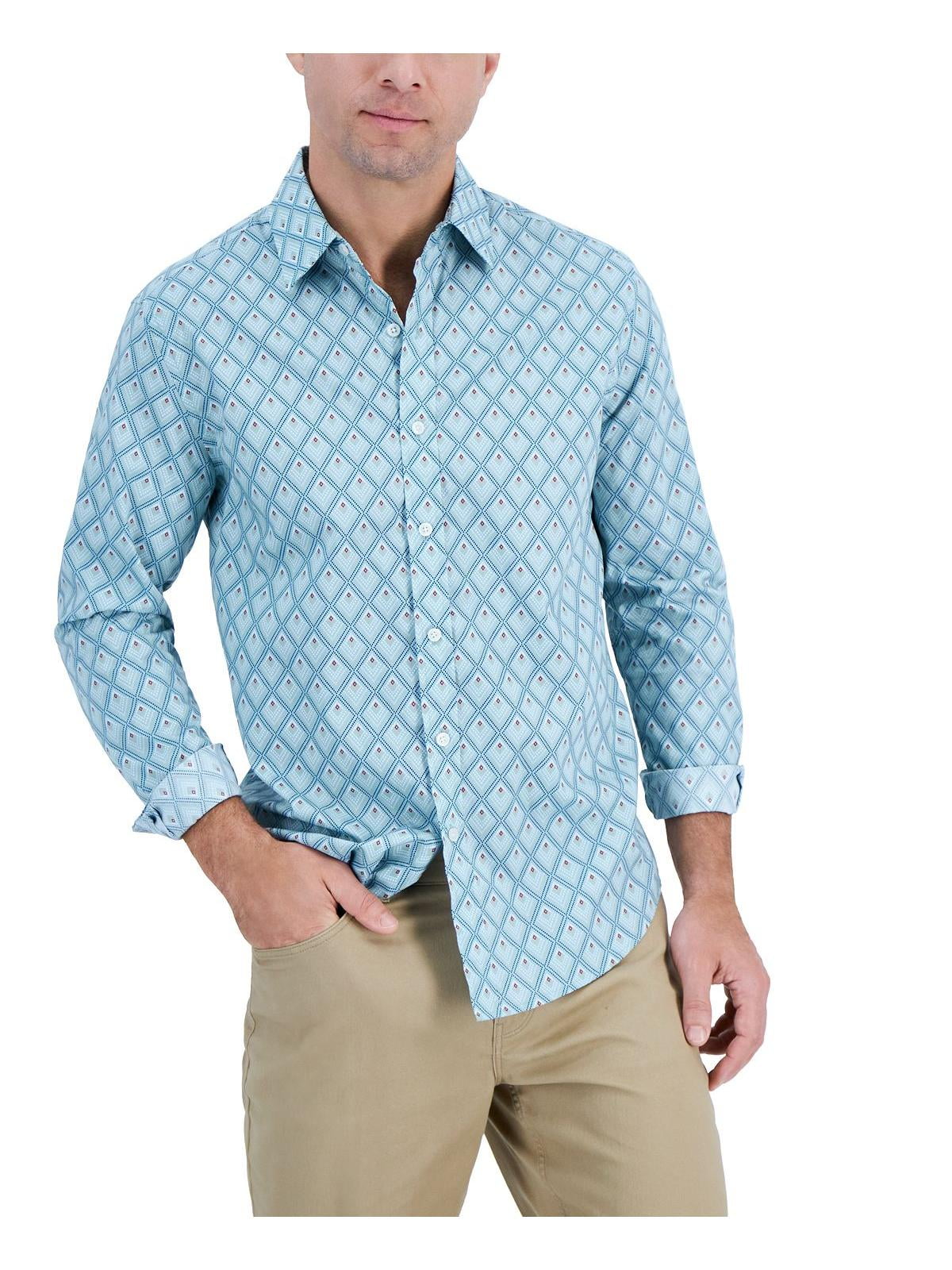 Club Room Men's Long Sleeve Foulard Geometric Print Shirt Blue Size XX-Large