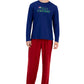 Club Room Men's 2 Pc Long Sleeve T-Shirt & Fleece Pant Pajama Set Red Size Large
