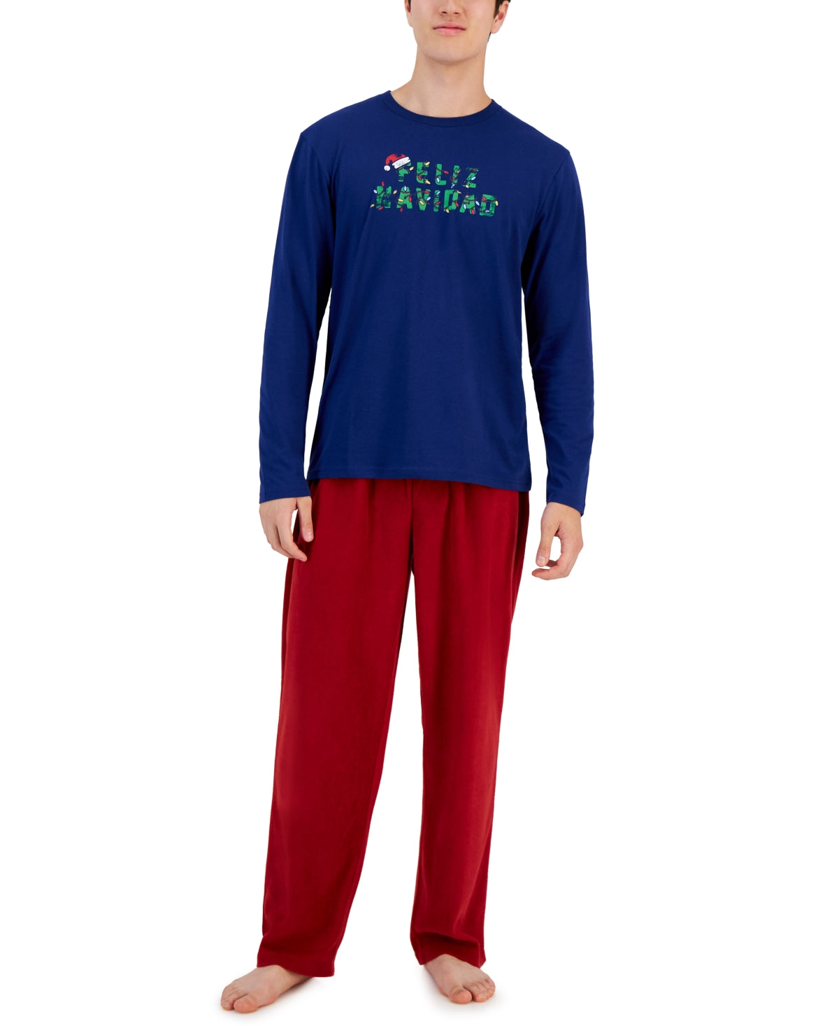 Club Room Men's 2 Pc Long Sleeve T-Shirt & Fleece Pant Pajama Set Red Size Large