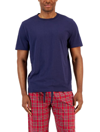 Club Room Men's Solid Top & Plaid Bottom Pajama Set Red Size Medium