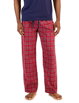 Club Room Men's Solid Top & Plaid Bottom Pajama Set Red Size Medium