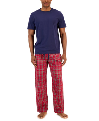 Club Room Men's Solid Top & Plaid Bottom Pajama Set Red Size Medium