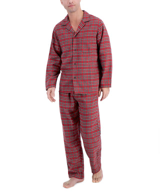Club Room Men's Heathered Solid Flannel Pajama Set Red Size Small