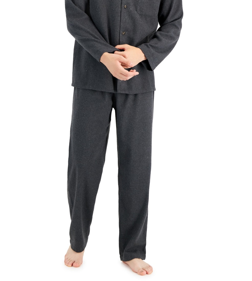 Club Room Men's Heathered Solid Flannel Pajama Set Gray Size Medium