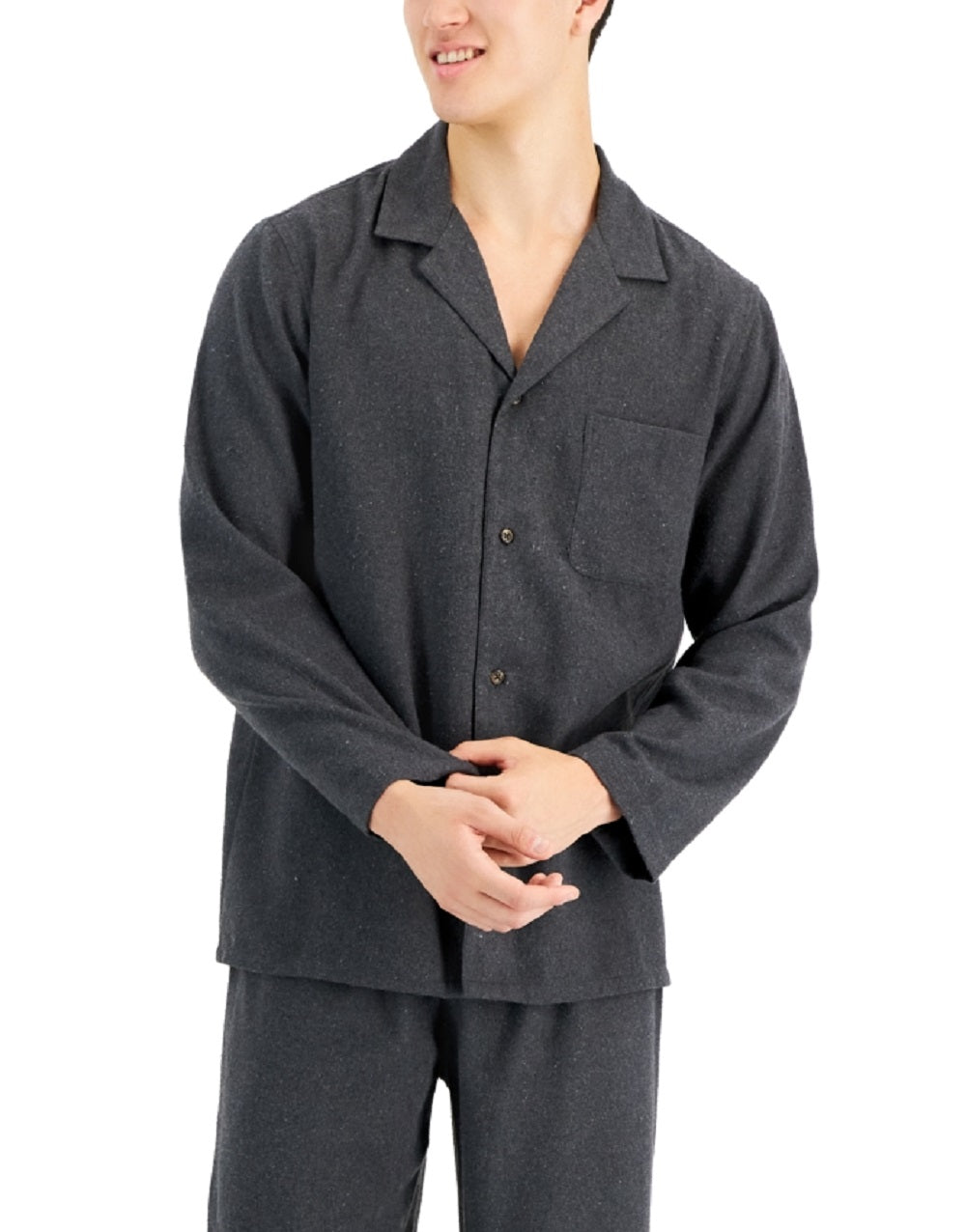 Club Room Men's Heathered Solid Flannel Pajama Set Gray Size X-Large