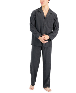 Club Room Men's Heathered Solid Flannel Pajama Set Gray Size X-Large