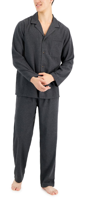 Club Room Men's Heathered Solid Flannel Pajama Set Gray Size XX-Large