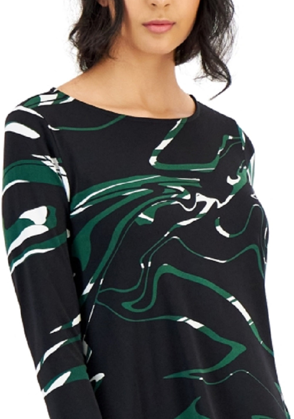 Alfani Women's Printed Asymmetrical Swing Knit Top Green Size Medium