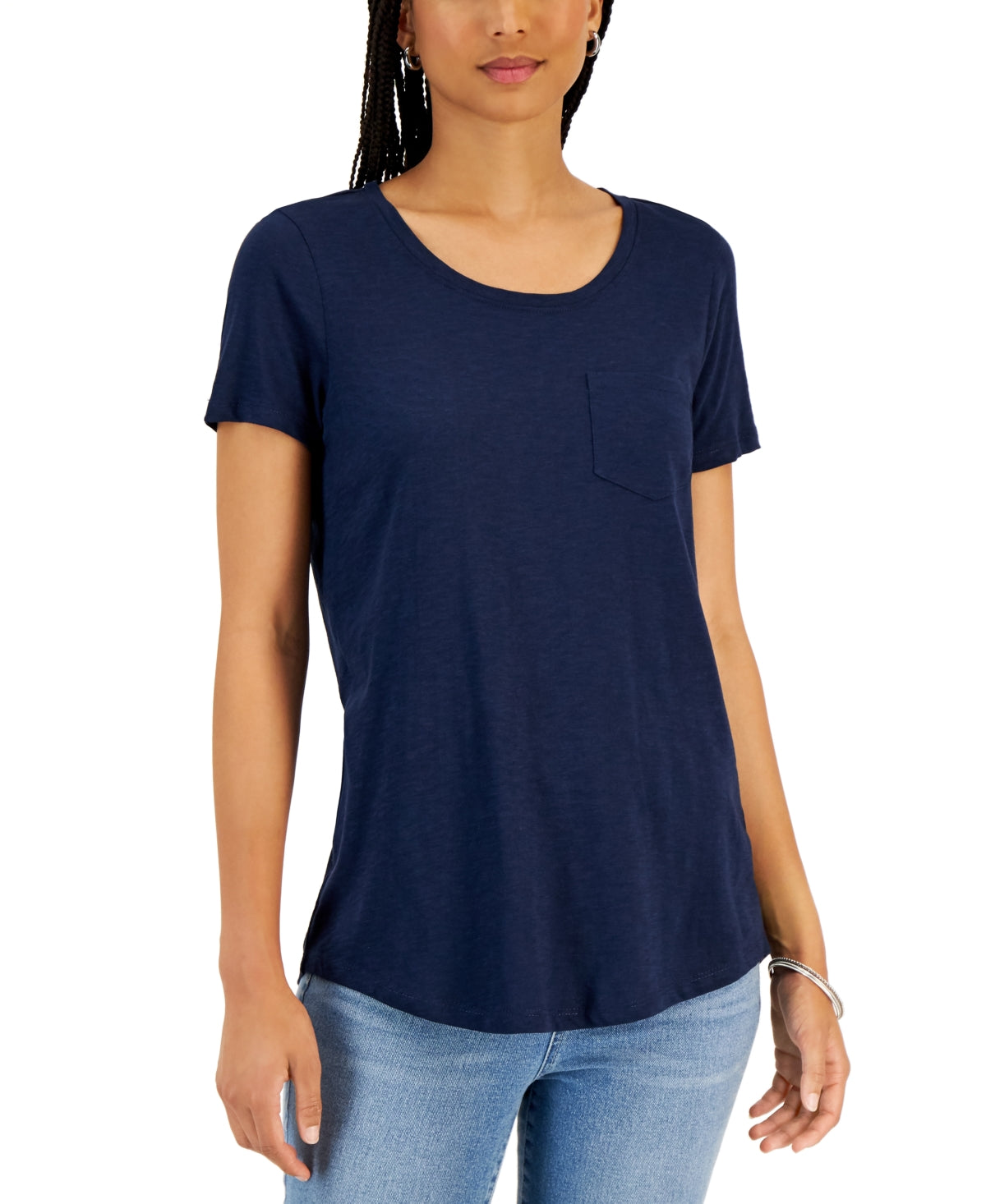 Style & Co Women's Classic Slub T-Shirt Blue Size Petite Large